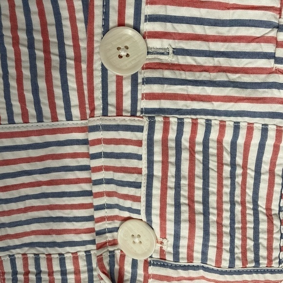 Talbots Seersucker stripe Patchwork Blazer women. Color Rd, white, Blue - Picture 3 of 6